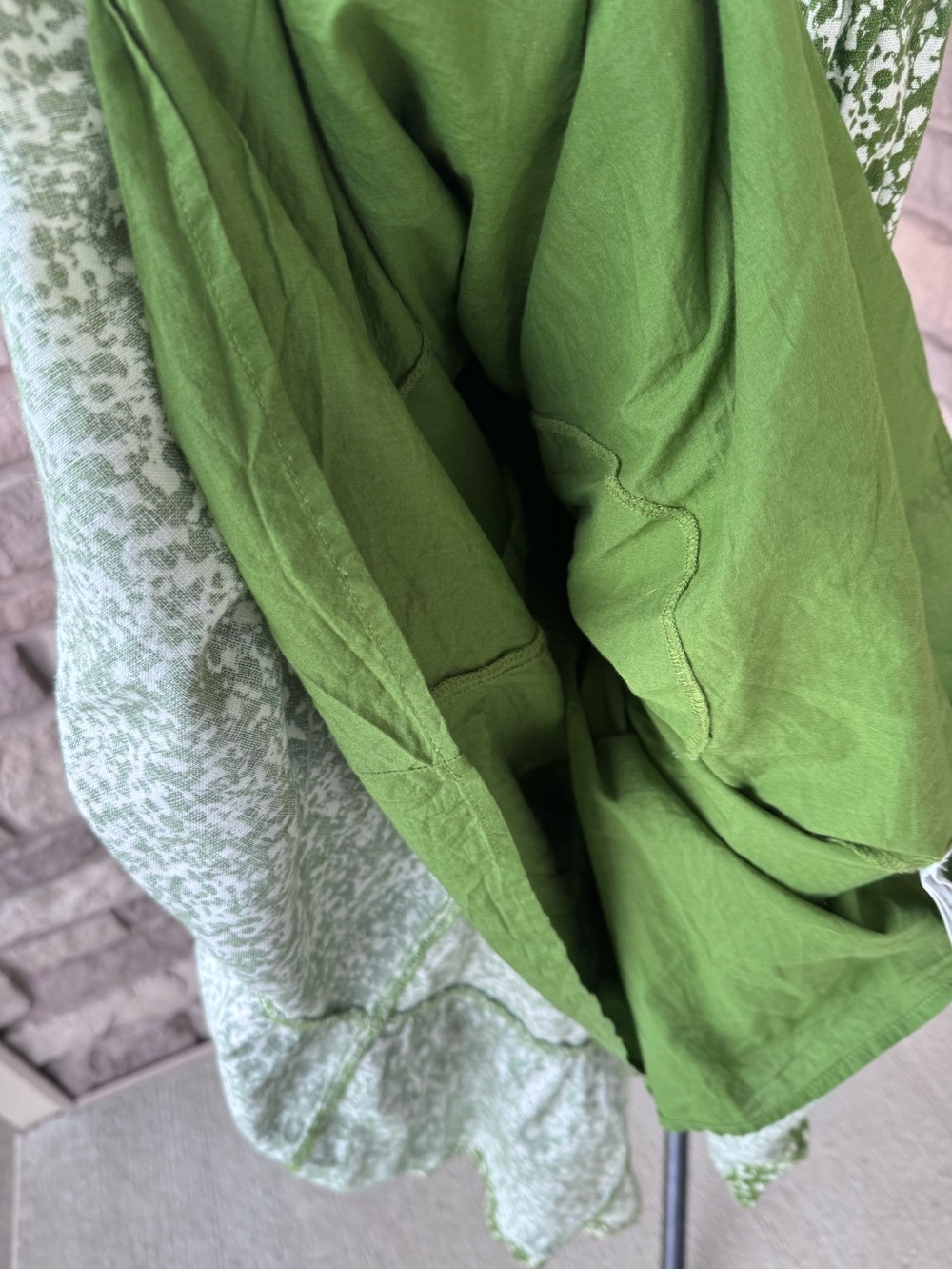 Abercrombie & Fitch Green Printed Linen Blend Puff Sleeve Dress - Picture 5 of 7